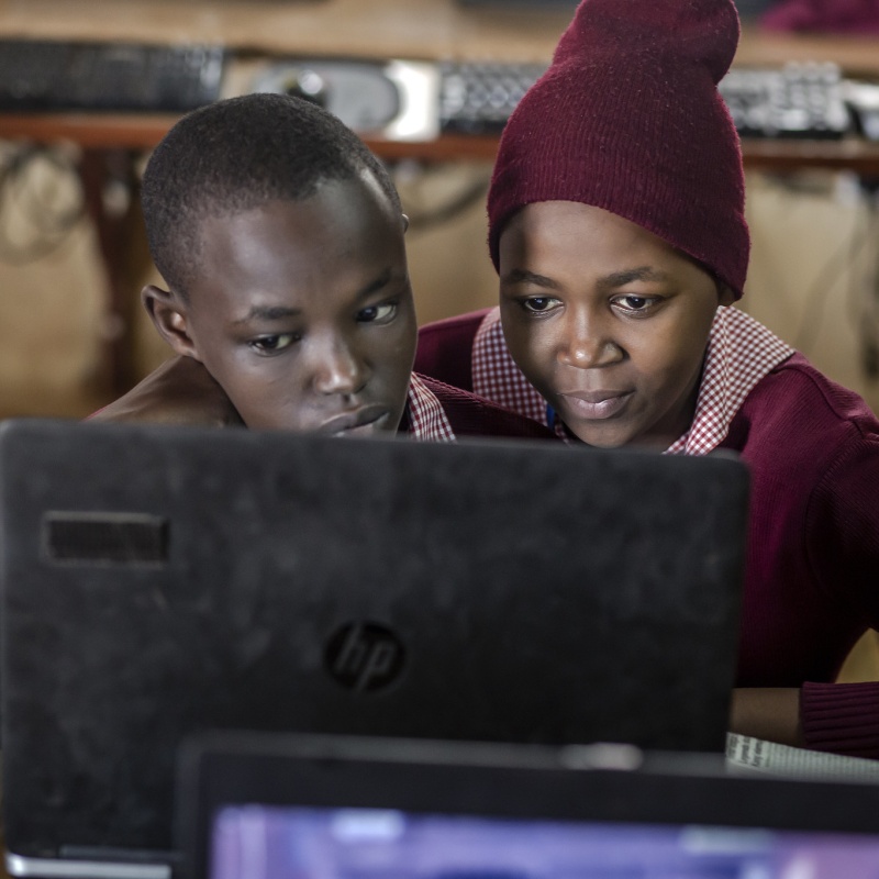 Students from Class 8 study in the computer lab at Marble Quarry Primary School in Kajiado Central, on July 19, 2022, on the outskirts of Nairobi, Kenya.